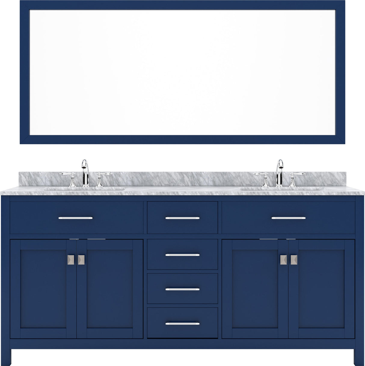Virtu USA Caroline 72" Double Bath Vanity with White Marble Top and Round Sinks with Brushed Nickel Faucets with Matching Mirror - Luxe Bathroom Vanities