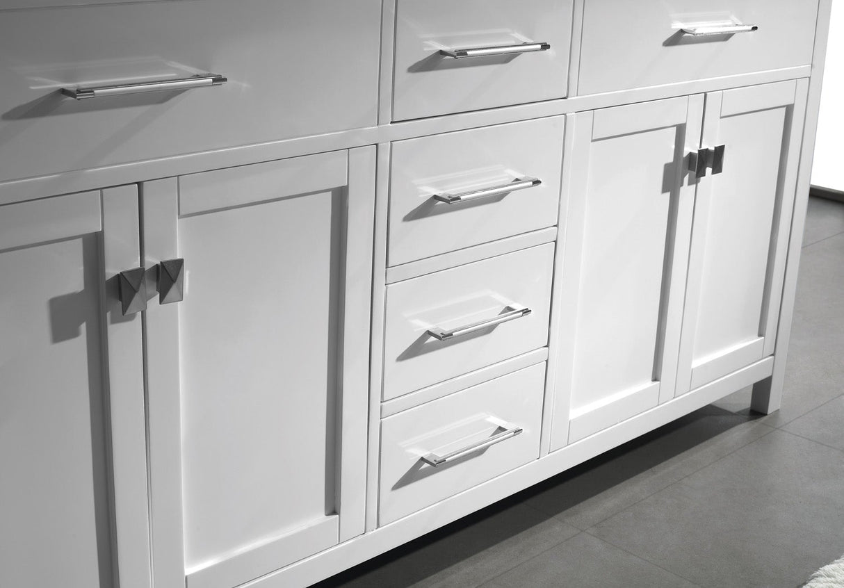 Virtu USA Caroline 72" Double Bath Vanity with White Marble Top and Round Sinks with Brushed Nickel Faucets with Matching Mirror