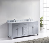 Virtu USA Caroline 72" Double Bath Vanity with White Marble Top and Square Sinks