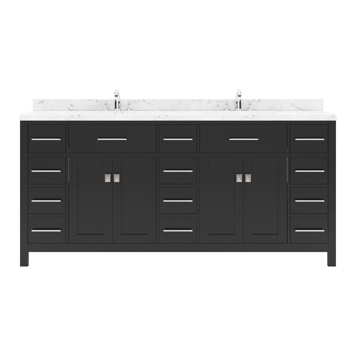Virtu USA Caroline Parkway 72" Double Bath Vanity with White Quartz Top and Round Sinks with Polished Chrome Faucets with Matching Mirror