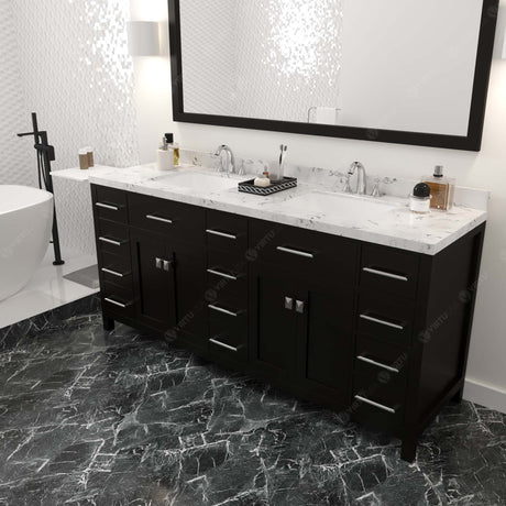 Virtu USA Caroline Parkway 72" Double Bath Vanity with White Quartz Top and Square Sinks with Brushed Nickel Faucets with Matching Mirror