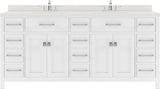 Virtu USA Caroline Parkway 72" Double Bath Vanity with Dazzle White Top and Round Sinks with Polished Chrome Faucets with Matching Mirror