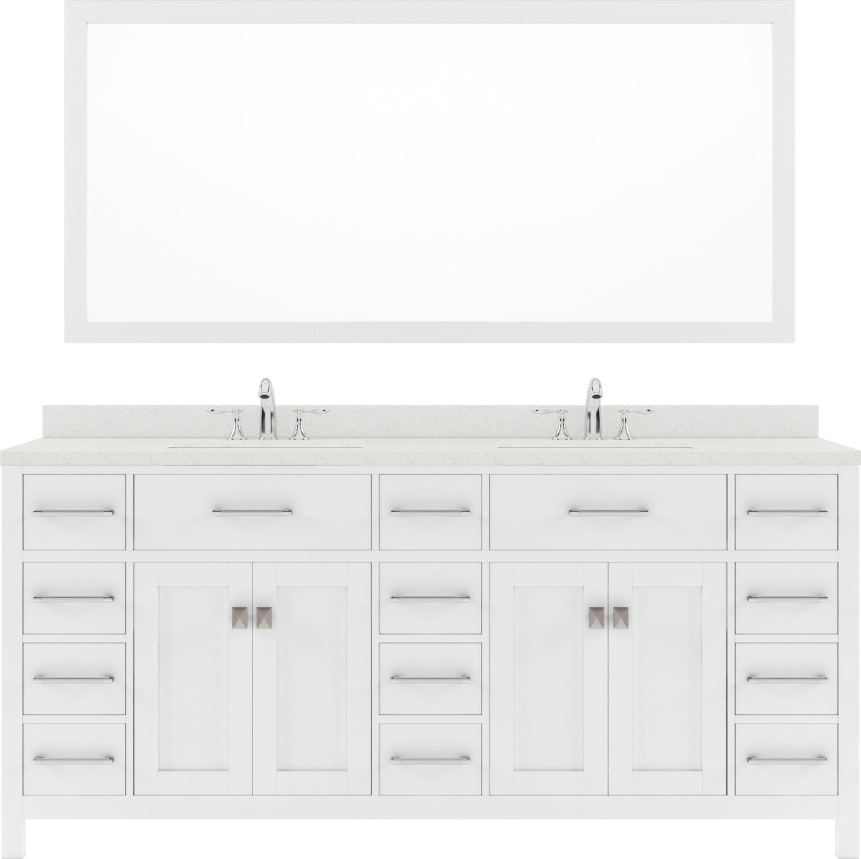Virtu USA Caroline Parkway 72" Double Bath Vanity in White with Dazzle White Top and Round Sink with Polished Chrome Faucet and Mirror - Luxe Bathroom Vanities