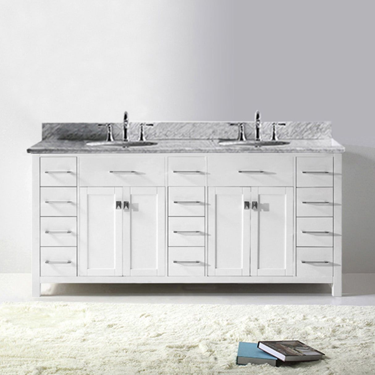 Virtu USA Caroline Parkway 72" Double Bath Vanity with White Marble Top and Round Sinks