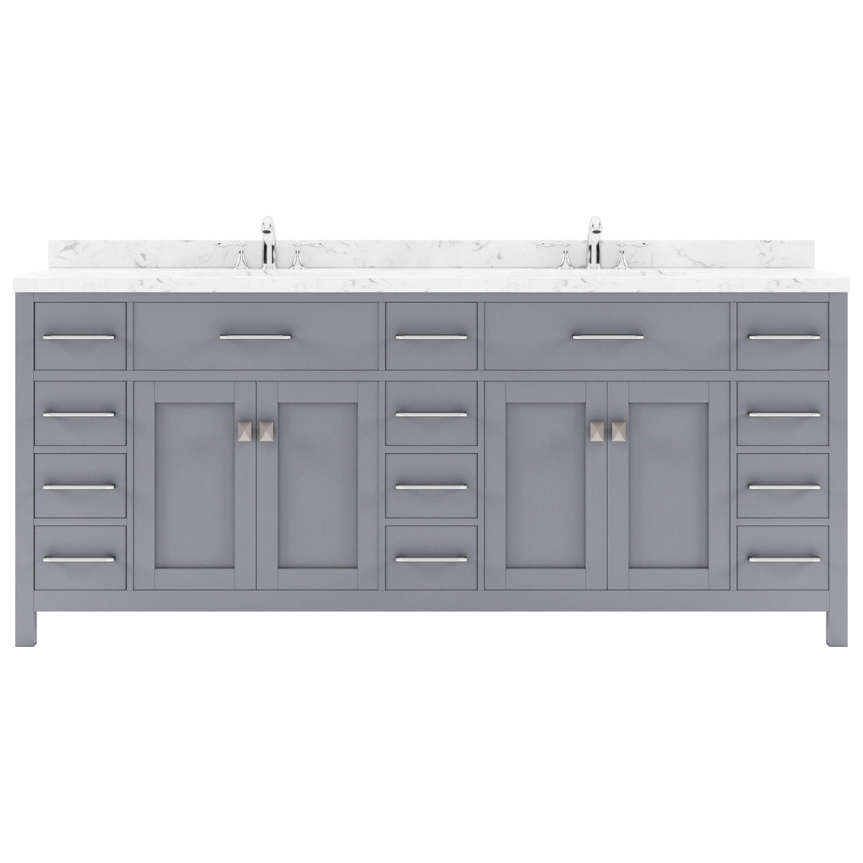 Virtu USA Caroline Parkway 78" Double Bath Vanity with White Quartz Top and Round Sinks with Brushed Nickel Faucets with Matching Mirror