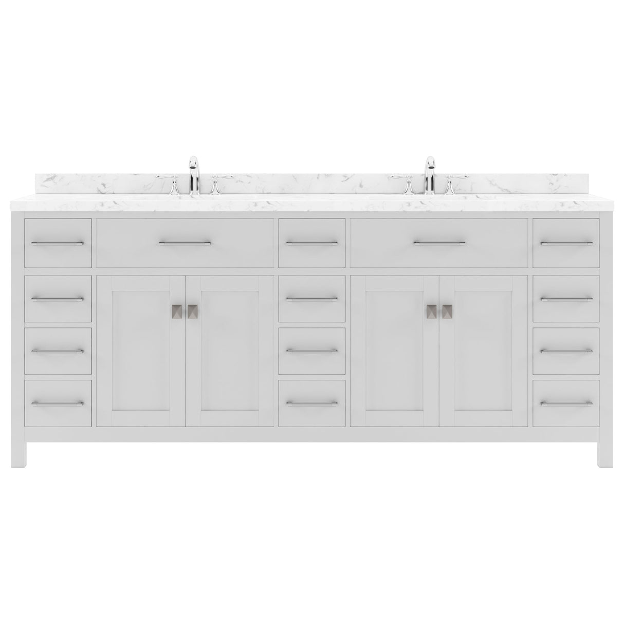 Virtu USA Caroline Parkway 78" Double Bath Vanity with White Quartz Top and Round Sinks with Brushed Nickel Faucets with Matching Mirror