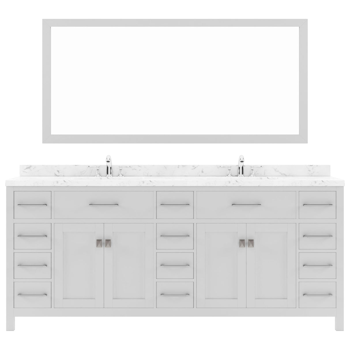 Virtu USA Caroline Parkway 78" Double Bath Vanity with White Quartz Top and Round Sinks with Brushed Nickel Faucets with Matching Mirror - Luxe Bathroom Vanities