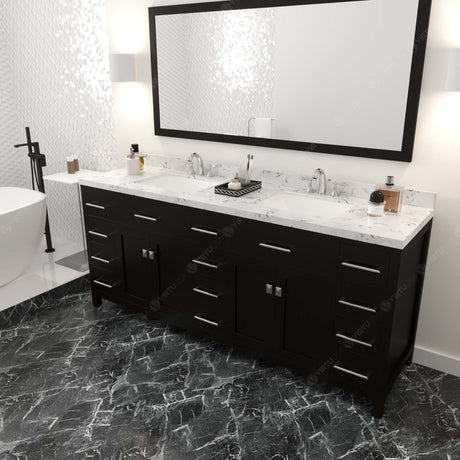 Virtu USA Caroline Parkway 78" Double Bath Vanity with White Quartz Top and Square Sinks with Brushed Nickel Faucets with Matching Mirror