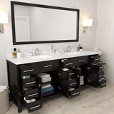 Virtu USA Caroline Parkway 78" Double Bath Vanity with Dazzle White Quartz Top and Square Sinks with Matching Mirror