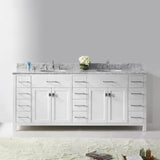 Virtu USA Caroline Parkway 78" Double Bath Vanity with White Marble Top and Round Sinks