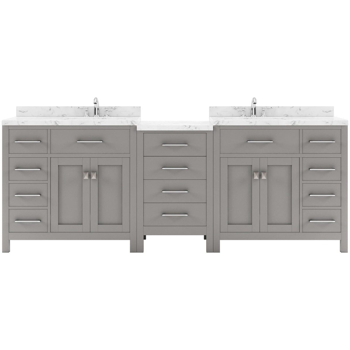 Virtu USA Caroline Parkway 93" Double Bath Vanity with White Quartz Top and Square Sinks with Brushed Nickel Faucets with Matching Mirror