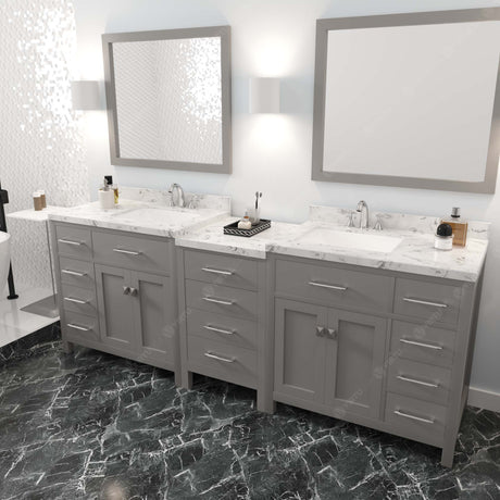 Virtu USA Caroline Parkway 93" Double Bath Vanity with White Quartz Top and Square Sinks with Matching Mirror