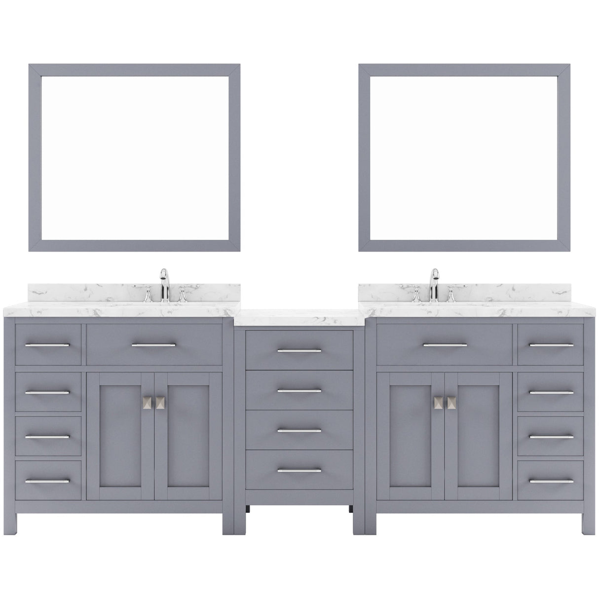 Virtu USA Caroline Parkway 93" Double Bath Vanity with White Quartz Top and Square Sinks with Brushed Nickel Faucets with Matching Mirror - Luxe Bathroom Vanities