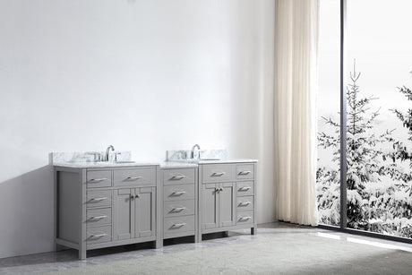 Virtu USA Caroline Parkway 93" Double Bath Vanity with White Marble Top and Round Sinks with Polished Chrome Faucets