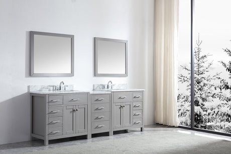 Virtu USA Caroline Parkway 93" Double Bath Vanity with White Marble Top and Square Sinks with Polished Chrome Faucets with Matching Mirror