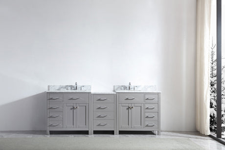 Virtu USA Caroline Parkway 93" Double Bath Vanity with White Marble Top and Square Sinks