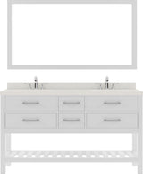 Virtu USA Caroline Estate 60" Double Bath Vanity with Dazzle White Top and Round Sinks with Brushed Nickel Faucets with Matching Mirror - Luxe Bathroom Vanities