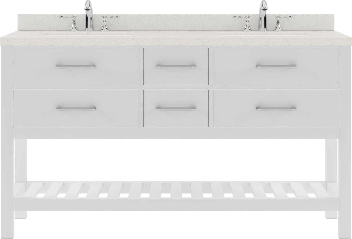 Virtu USA Caroline Estate 60" Double Bath Vanity with Dazzle White Top and Round Sinks with Brushed Nickel Faucets with Matching Mirror