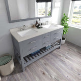 Virtu USA Caroline Estate 60" Double Bath Vanity with Dazzle White Top and Square Sinks with Matching Mirror