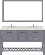Virtu USA Caroline Estate 60" Double Bath Vanity  with Dazzle White Top and Square Sinks with Polished Chrome Faucets with Matching Mirror - Luxe Bathroom Vanities