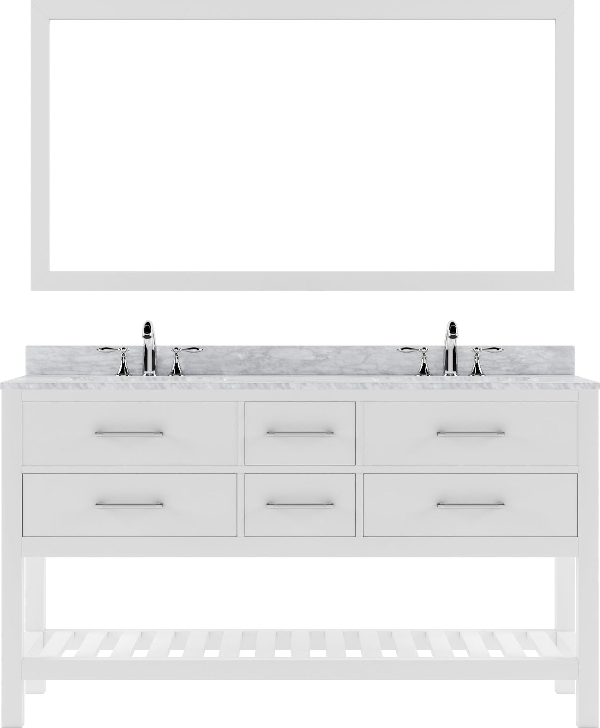 Virtu USA Caroline Estate 60" Double Bath Vanity with Marble Top and Round Sink with Brushed Nickel Faucet and Mirror - Luxe Bathroom Vanities
