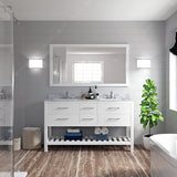 Virtu USA Caroline Estate 60" Double Bath Vanity with White Marble Top and Square Sinks with Matching Mirror