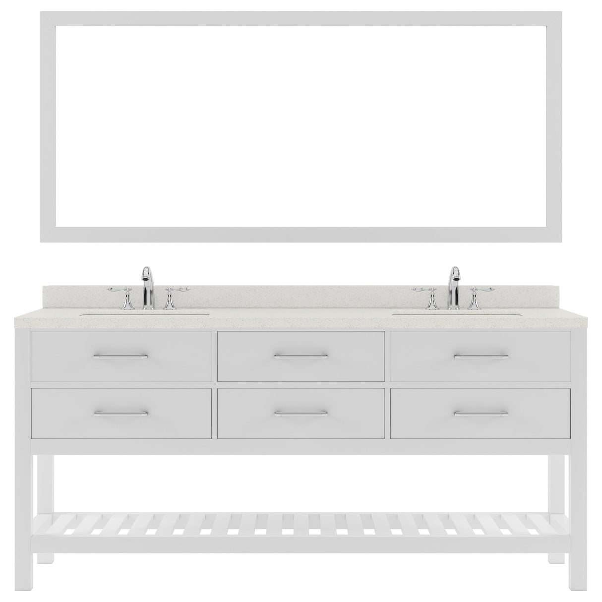 Virtu USA Caroline Estate 72" Double Bath Vanity with Dazzle White Top and Round Sinks with Brushed Nickel Faucets with Matching Mirror - Luxe Bathroom Vanities