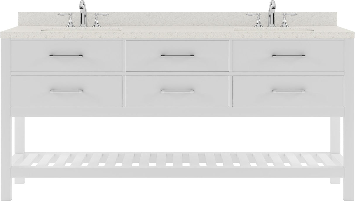 Virtu USA Caroline Estate 72" Double Bath Vanity with Dazzle White Top and Round Sinks with Brushed Nickel Faucets with Matching Mirror