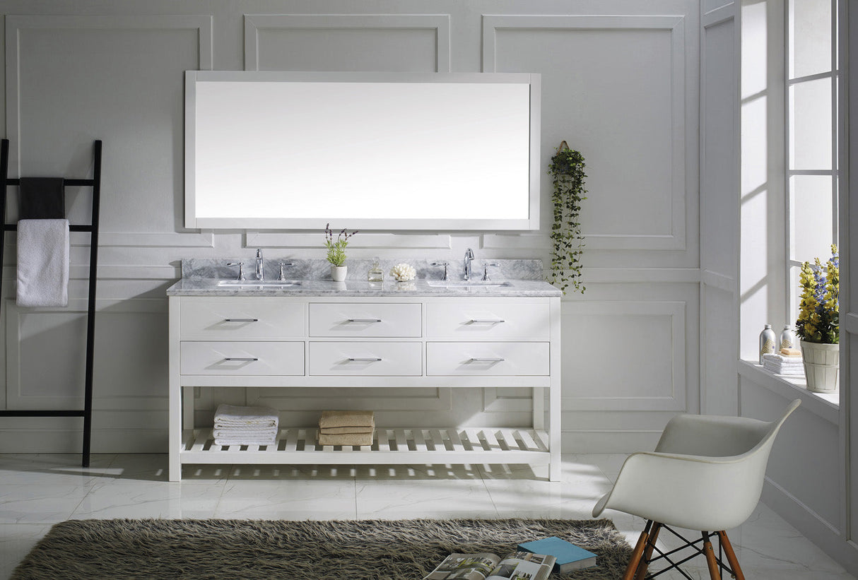 Virtu USA Caroline Estate 72" Double Bath Vanity with White Marble Top and Square Sinks with Matching Mirror