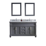 Virtu USA Victoria 60" Double Bath Vanity with White Marble Top and Round Sinks with Polished Chrome Faucets with Matching Mirror