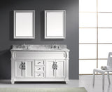 Virtu USA Victoria 60" Double Bath Vanity with White Marble Top and Round Sinks with Brushed Nickel Faucets with Matching Mirror