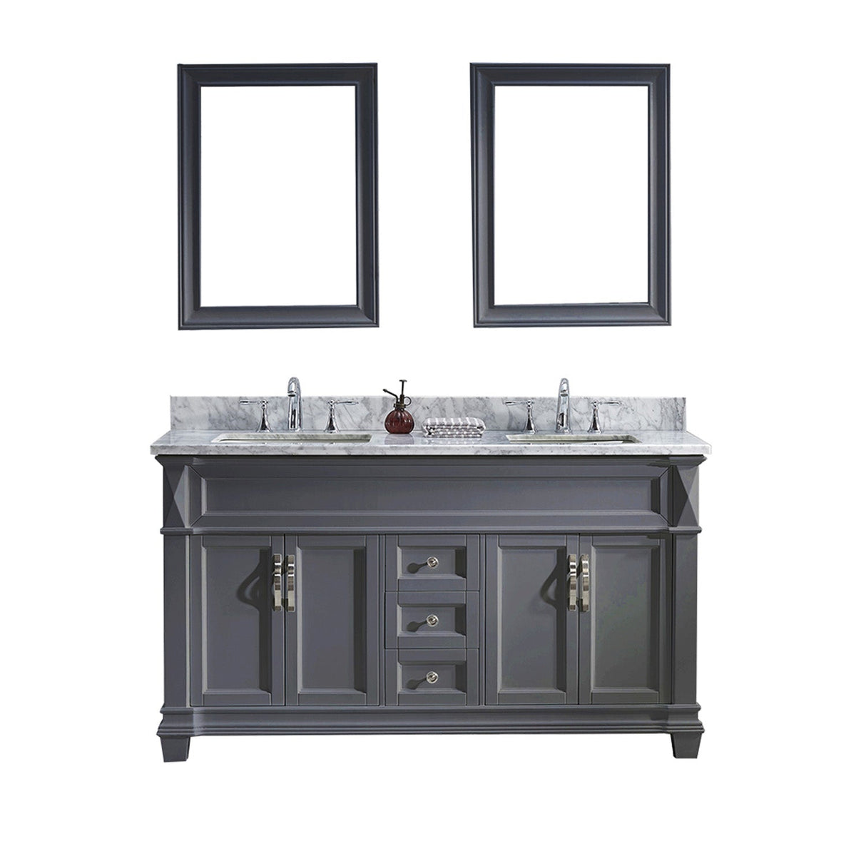 Virtu USA Victoria 60" Double Bath Vanity with Marble Top and Square Sink with Mirrors - Luxe Bathroom Vanities Luxury Bathroom Fixtures Bathroom Furniture