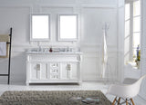 Virtu USA Victoria 60" Double Bath Vanity with White Marble Top and Square Sinks with Matching Mirror