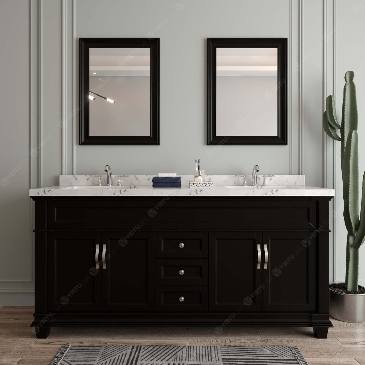 Virtu USA Victoria 72" Double Bath Vanity with Cultured Marble White Top and Round Sinks