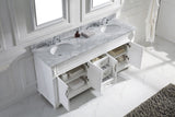 Virtu USA Victoria 72" Double Bath Vanity with White Marble Top and Round Sinks with Brushed Nickel Faucets with Matching Mirror