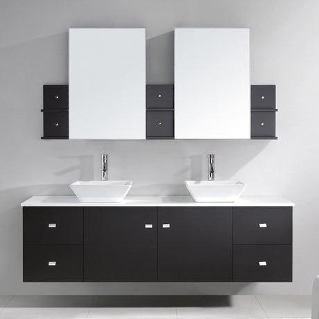 Virtu USA Clarissa 72" Double Bath Vanity in Honey Oak with White Engineered Stone Top and Square Sinks with Matching Mirror