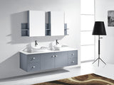 Virtu USA Clarissa 72" Double Bath Vanity in Honey Oak with White Engineered Stone Top and Square Sinks with Matching Mirror