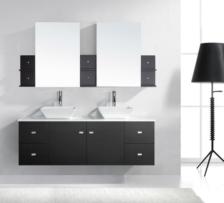 Virtu USA Clarissa 61" Double Bath Vanity with White Engineered Stone Top and Square Sinks with Matching Mirror
