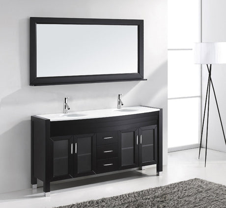 Virtu USA Ava 63" Double Bath Vanity with White Engineered Stone Top and Round Sinks with Matching Mirror