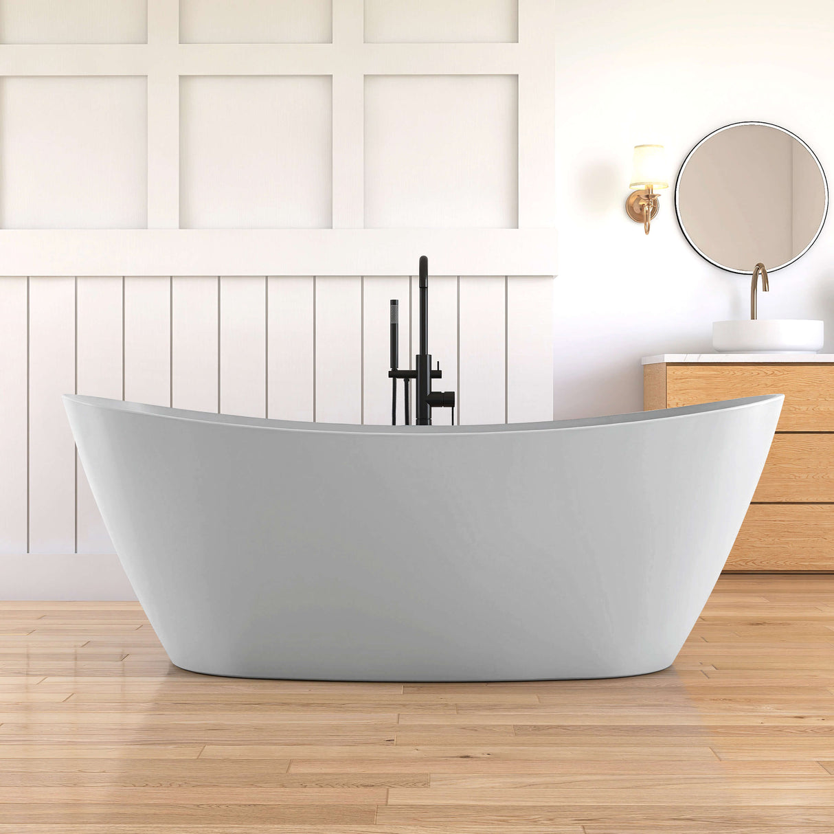 New England Home Goods Playa 71" Freestanding Tub in Gray - Stone Resin Solid Surface