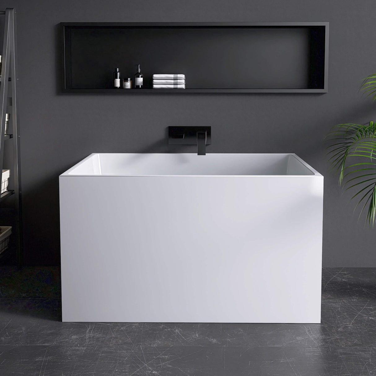 New England Home Goods Varadero 43" Freestanding Tub in White - Stone Resin Solid Surface