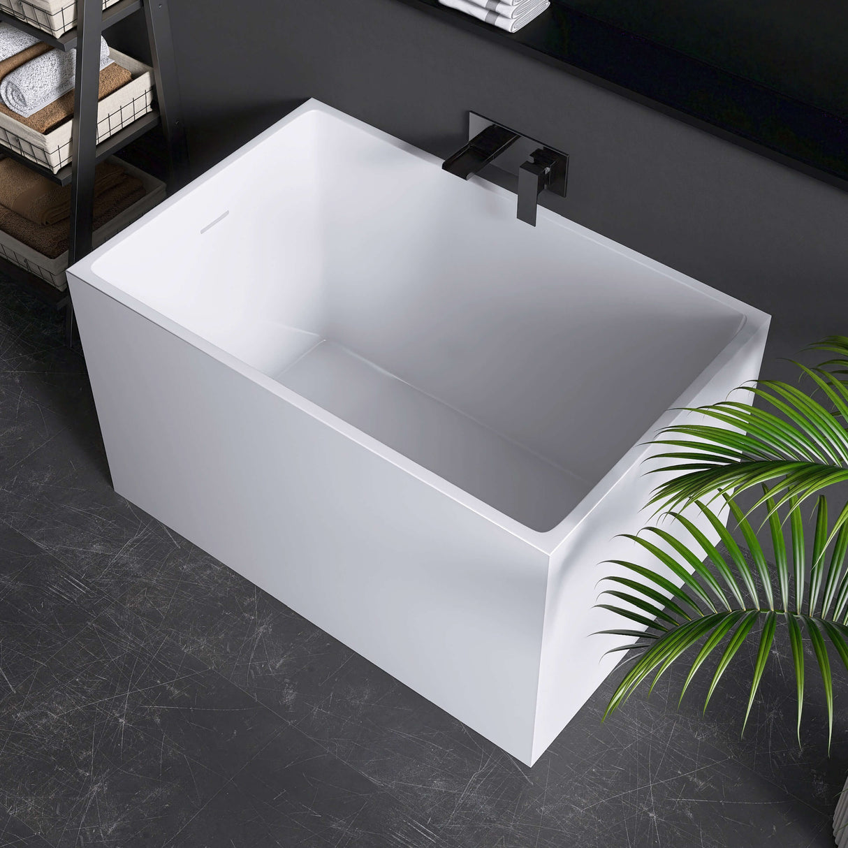 New England Home Goods Varadero 43" Freestanding Tub in White - Stone Resin Solid Surface