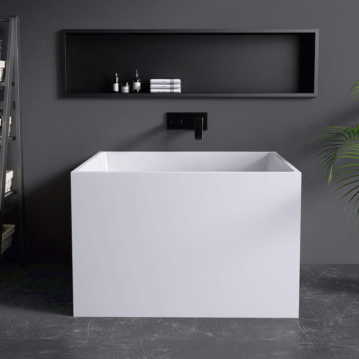 New England Home Goods Elafonissi 39" Freestanding Tub in White - Stone Resin Solid Surface