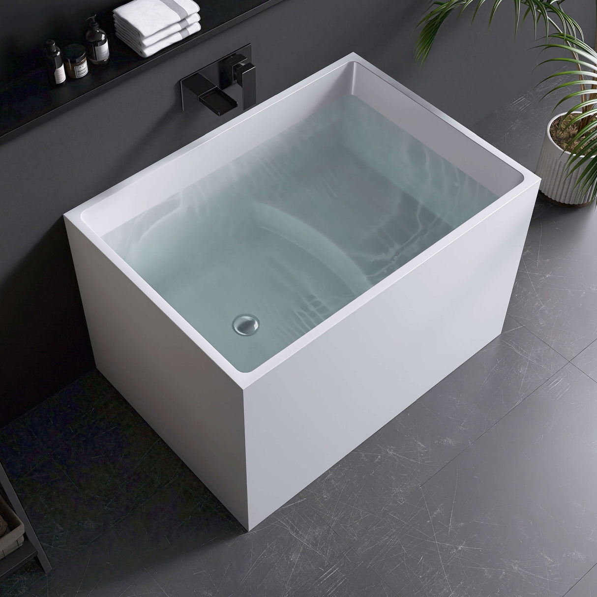 New England Home Goods Elafonissi 39" Freestanding Tub in White - Stone Resin Solid Surface