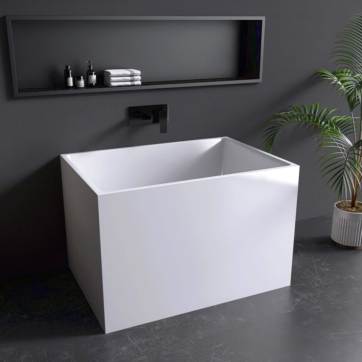 New England Home Goods Elafonissi 39" Freestanding Tub in White - Stone Resin Solid Surface