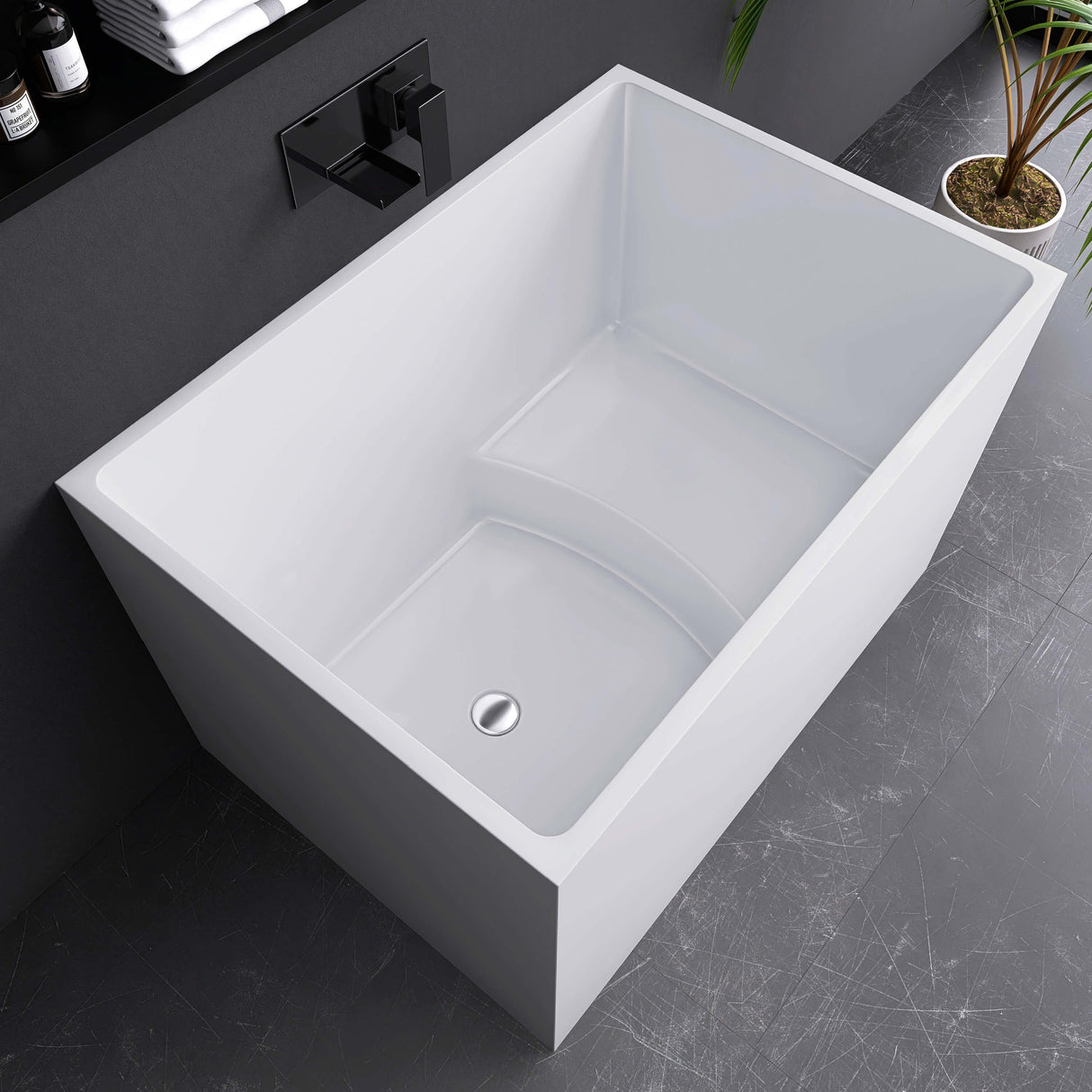 New England Home Goods Elafonissi 39" Freestanding Tub in White - Stone Resin Solid Surface