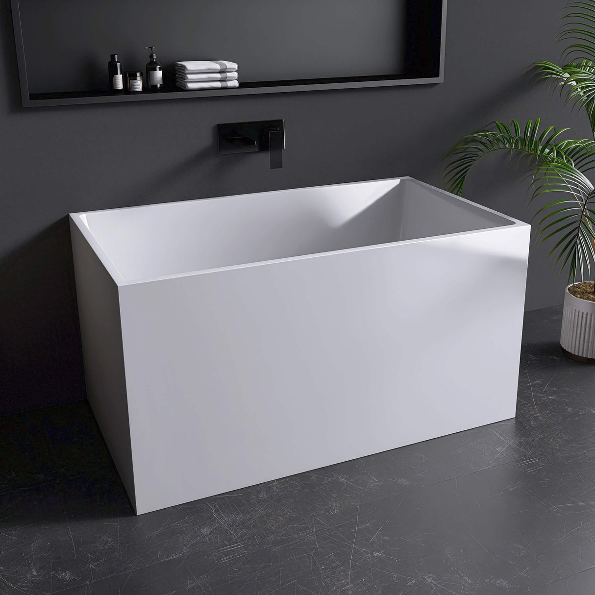 New England Home Goods Mitchell 47" Freestanding Tub in White - Stone Resin Solid Surface