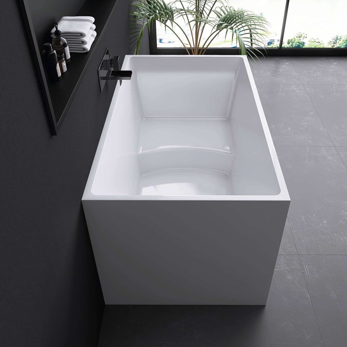 New England Home Goods Mitchell 47" Freestanding Tub in White - Stone Resin Solid Surface