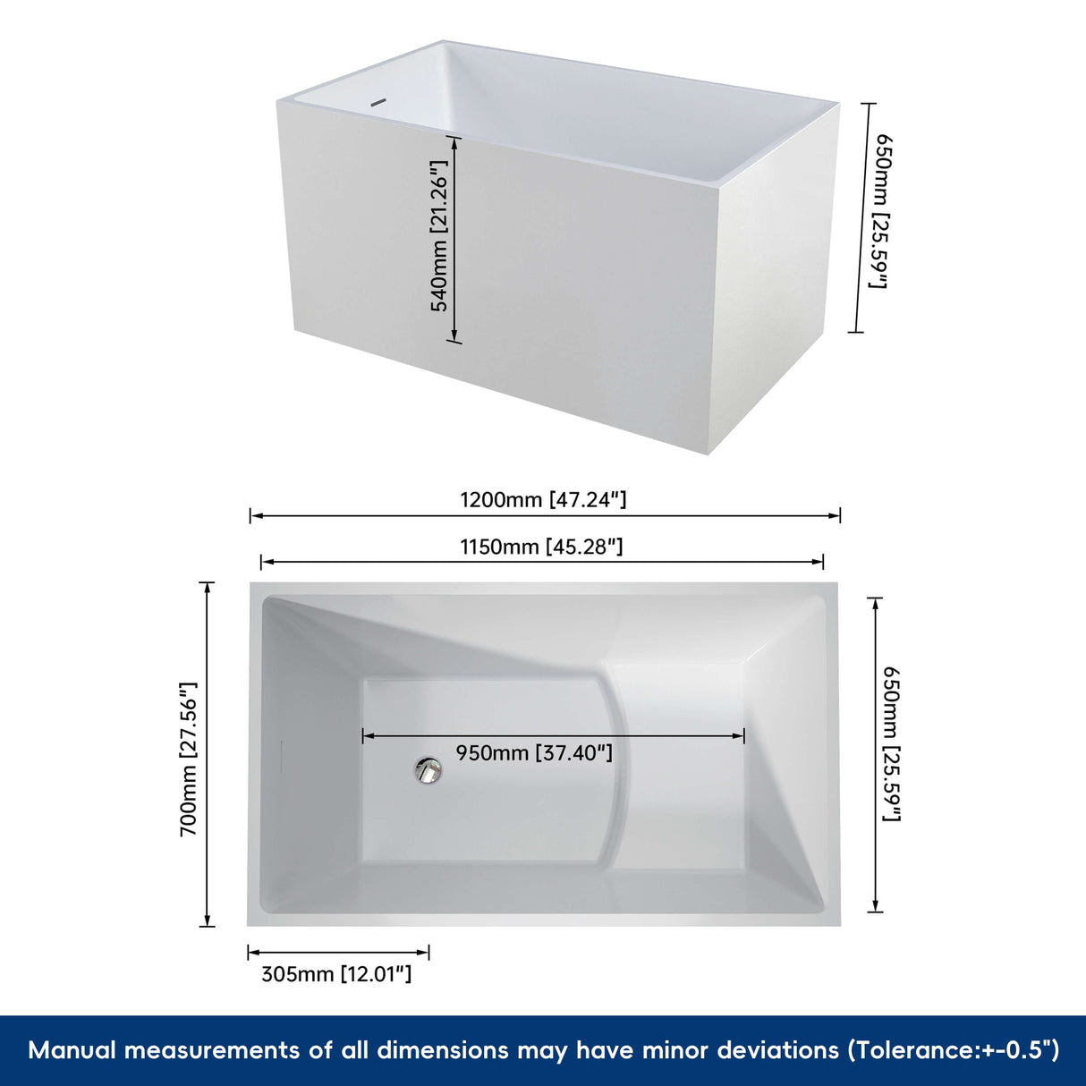 New England Home Goods Mitchell 47" Freestanding Tub in White - Stone Resin Solid Surface