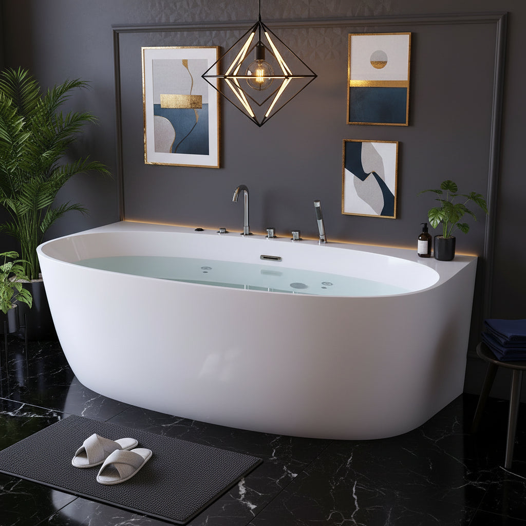 New England Home Goods Toubkal 67" Freestanding Tub in White - Stone Resin Solid Surface